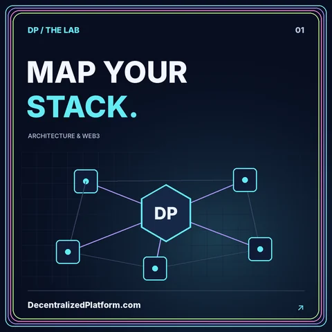 Map your stack: neon network illustration with DecentralizedPlatform.com branding.