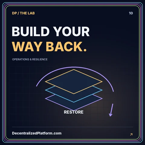 Build your way back: neon recovery illustration with DecentralizedPlatform.com branding.